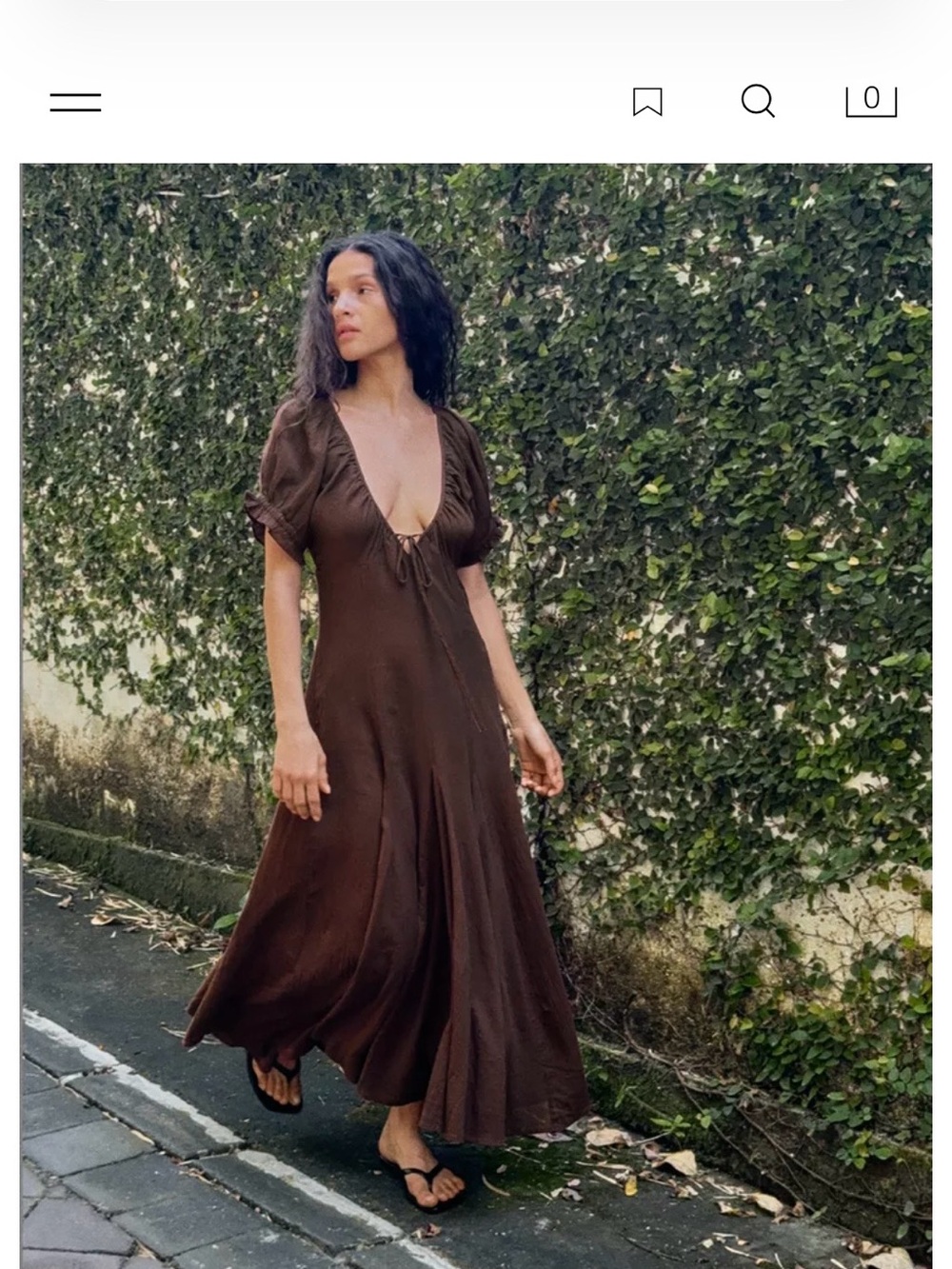 Zara Brown Deep V-Neck Maxi Dress